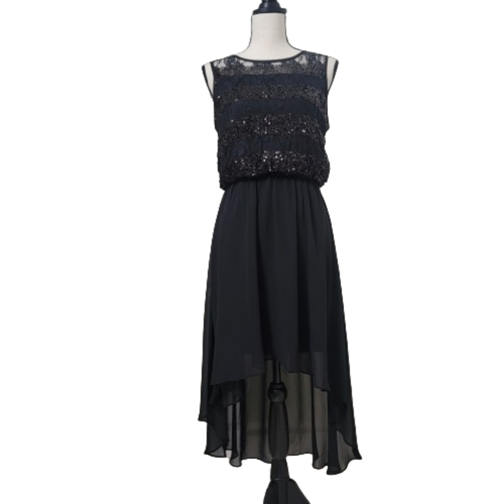Bisou Bisou, Size 8 Sequin, Lace High Low Hem Cocktail Dress, Gently Used Cond.